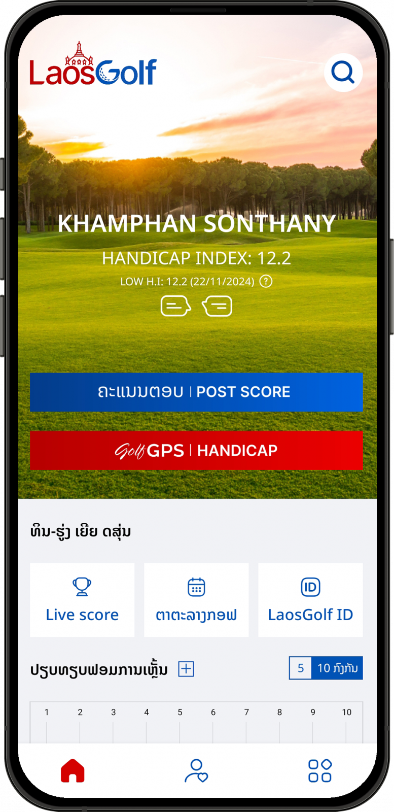 ໜ້າໂປຣໄຟລ໌ຜູ້ໃຊ້ໃນແອັບ LaosGolf